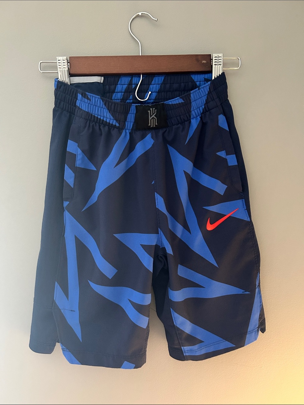 Nike Boy’s Medium Black & Blue Graphic Athletic Shorts with Red Swoosh
